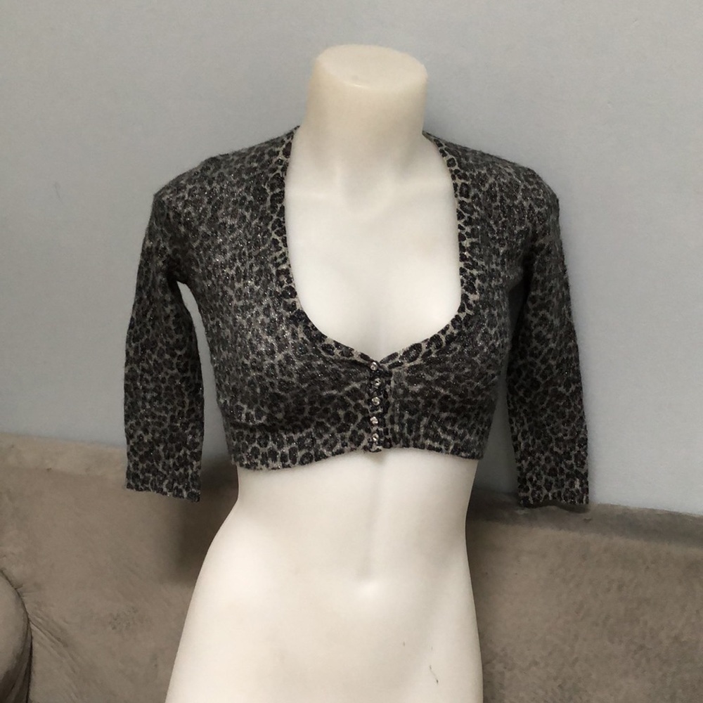 Y2k Vintage glitter cheeta leopard print rhinestone top size XS
